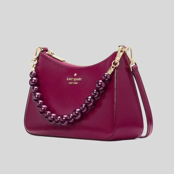 NWT- KATE SPADE Madison Faux Pearl Convertible Crossbody Bag Dark Raspberry